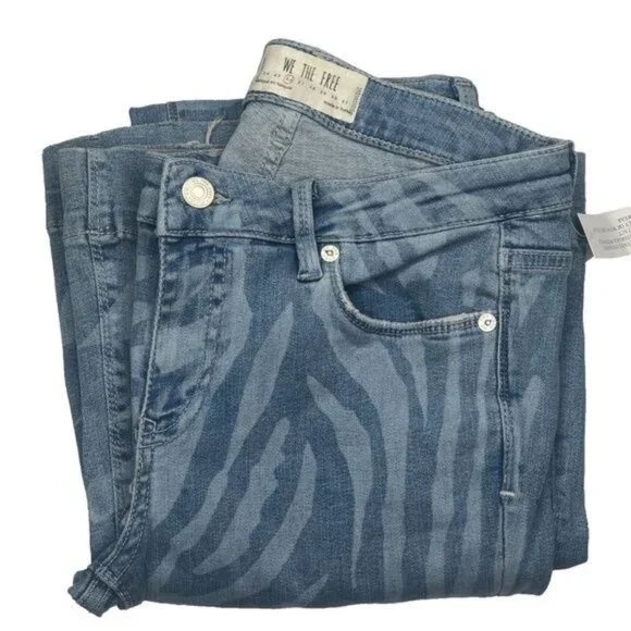 Free People Blue Low Tide Zebra Print Flare Jeans - Picture 2 of 4